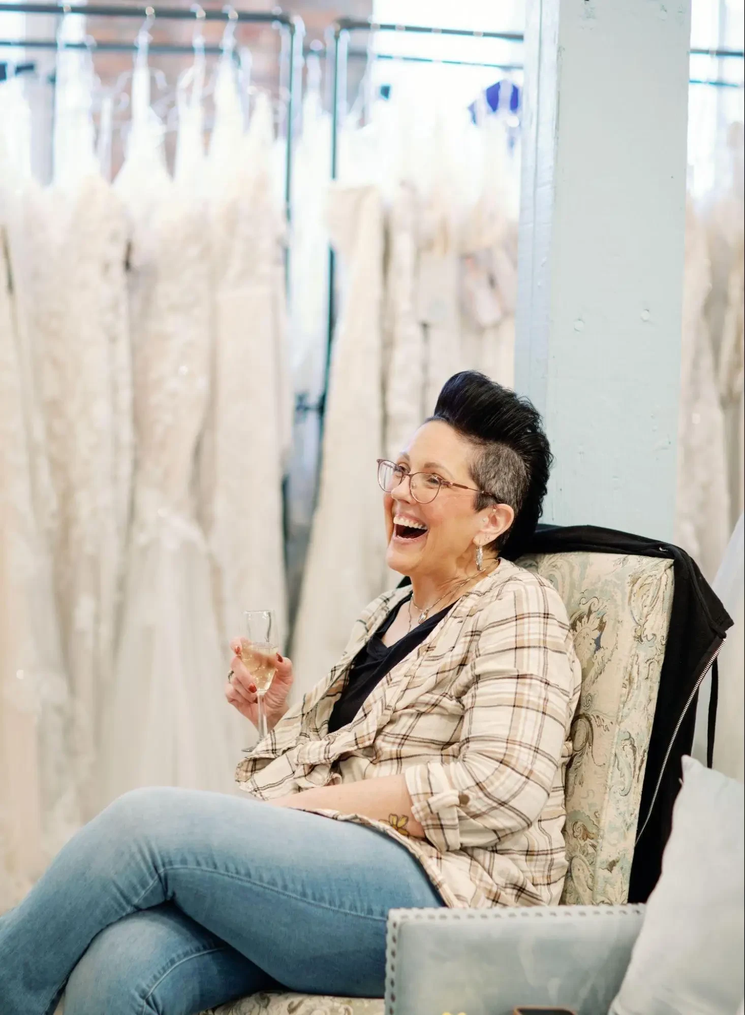 Bride friend smiling during appointment