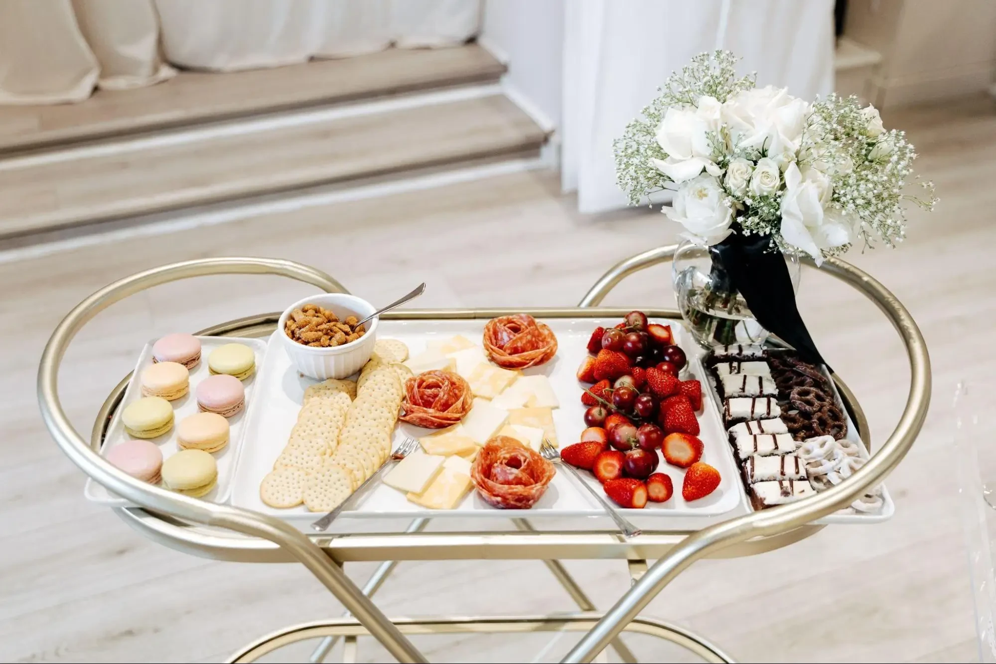 Cart full of treats during bridal appointment at Belle Amour