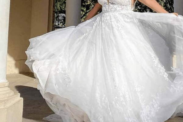 A wedding dress made from tulle fabric