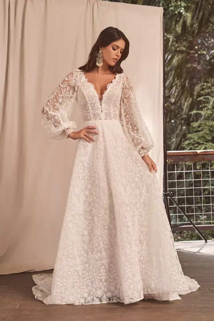 Model wearing a white gown