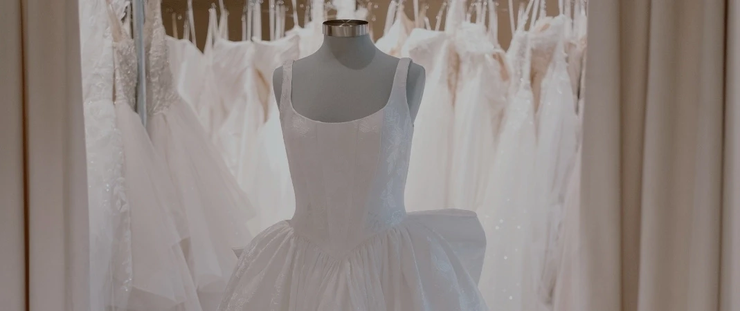 Designer wedding gown at Belle Amour Bridal near Lansing Michigan