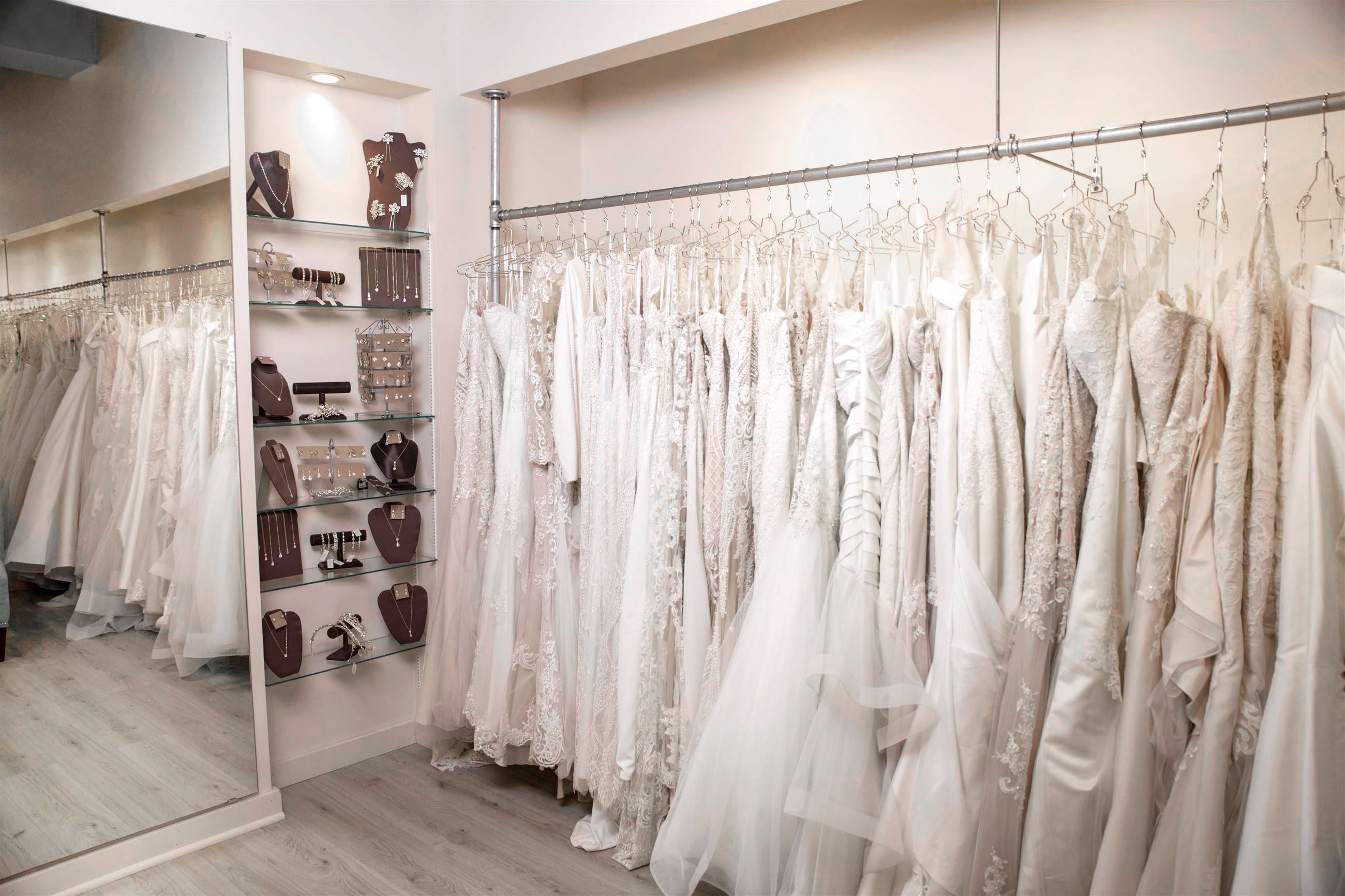 Photo of the gowns in the showroom