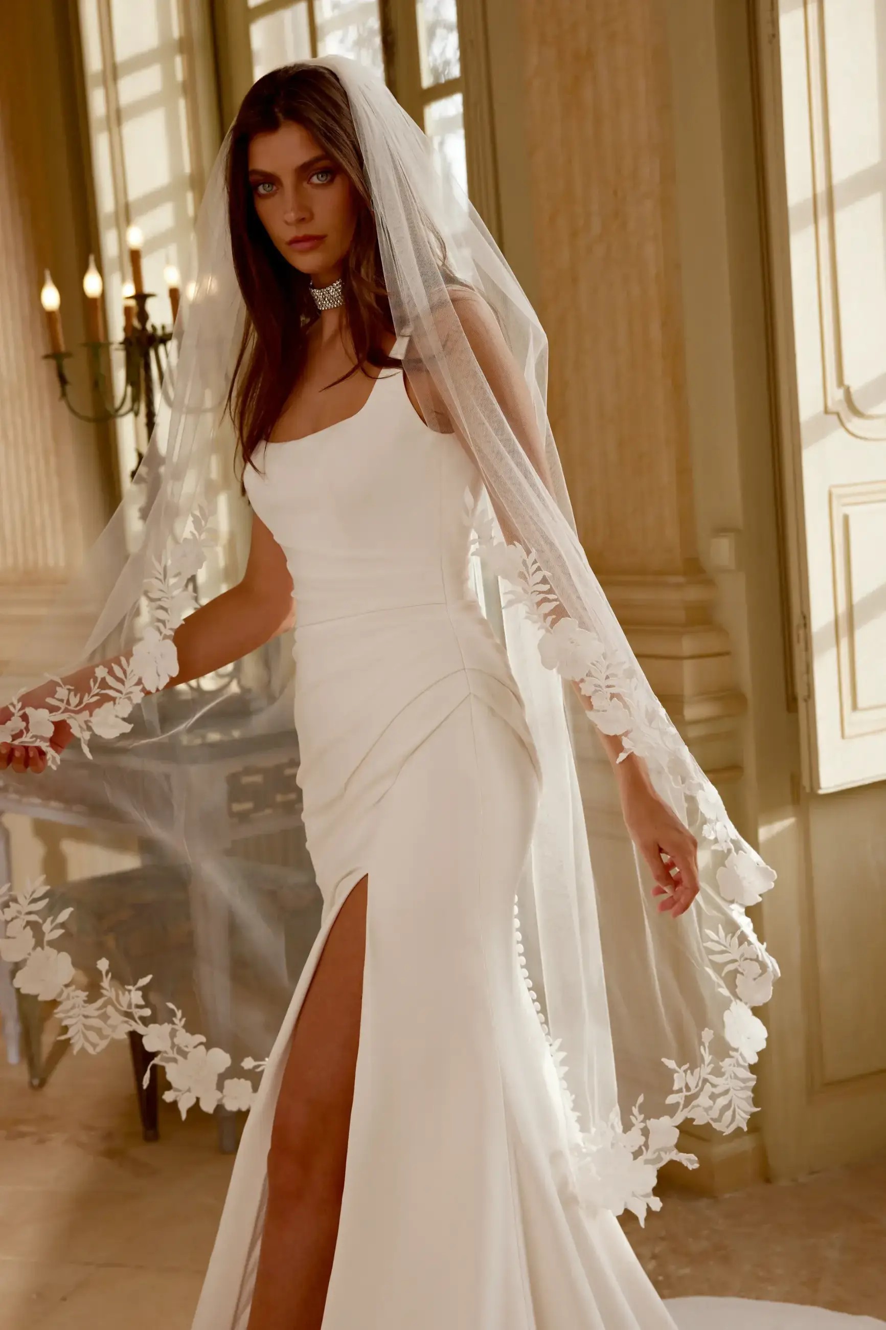 crepe wedding dress with slit