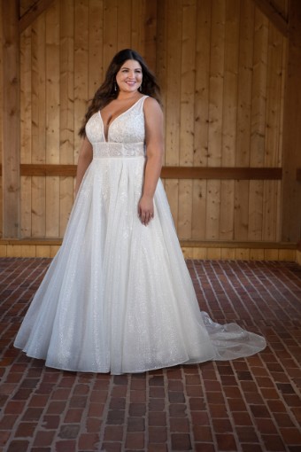 Essense of Australia  Style #D3445 #5 (IV-PL) Ivory Gown w Porcelain Tulle Plunge thumbnail