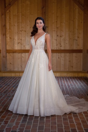 Essense of Australia  Style #D3445 #0 default (IV-PL) Ivory Gown w Porcelain Tulle Plunge thumbnail